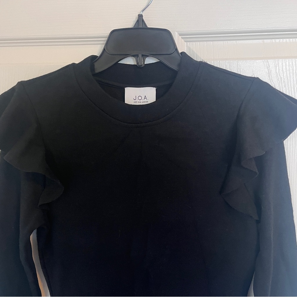 J.O.A. Classic Black Dress With Ruffle Shoulders